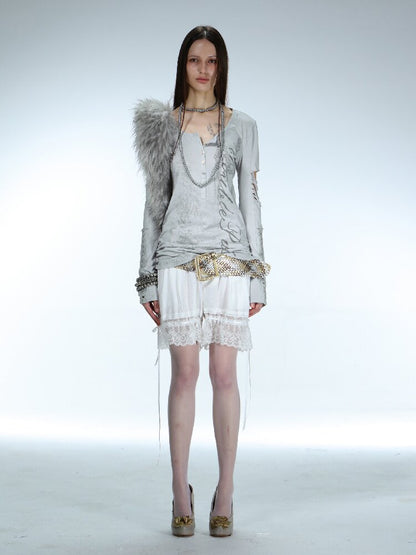 Long Sleeved Ripped Punk Print Tee【s0000015912】