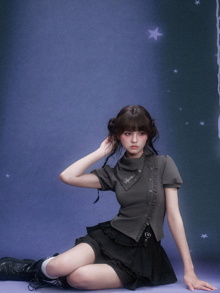 Diagonal Placket Stacked T-shirt【s0000015762】