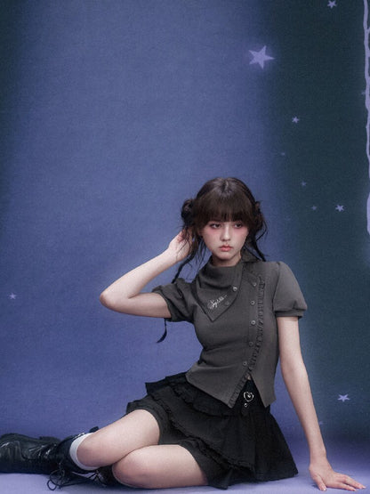 Diagonal Placket Stacked T-shirt【s0000015762】