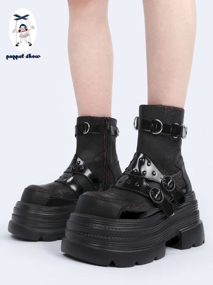 Black Cool Square Toe Martin Boots【s0000013707】