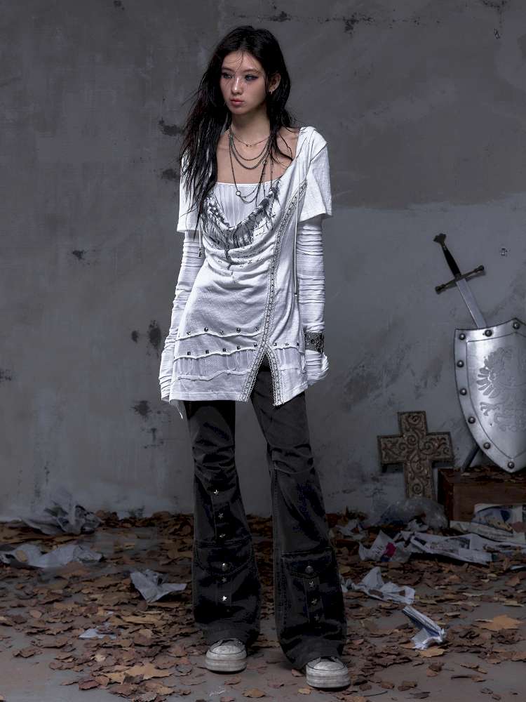 Patchwork long-sleeve layered dress【s0000014465】