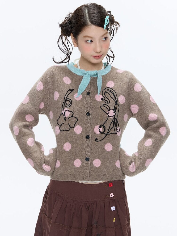Contrasting Bow Polka Dot Sweater【s0000016382】
