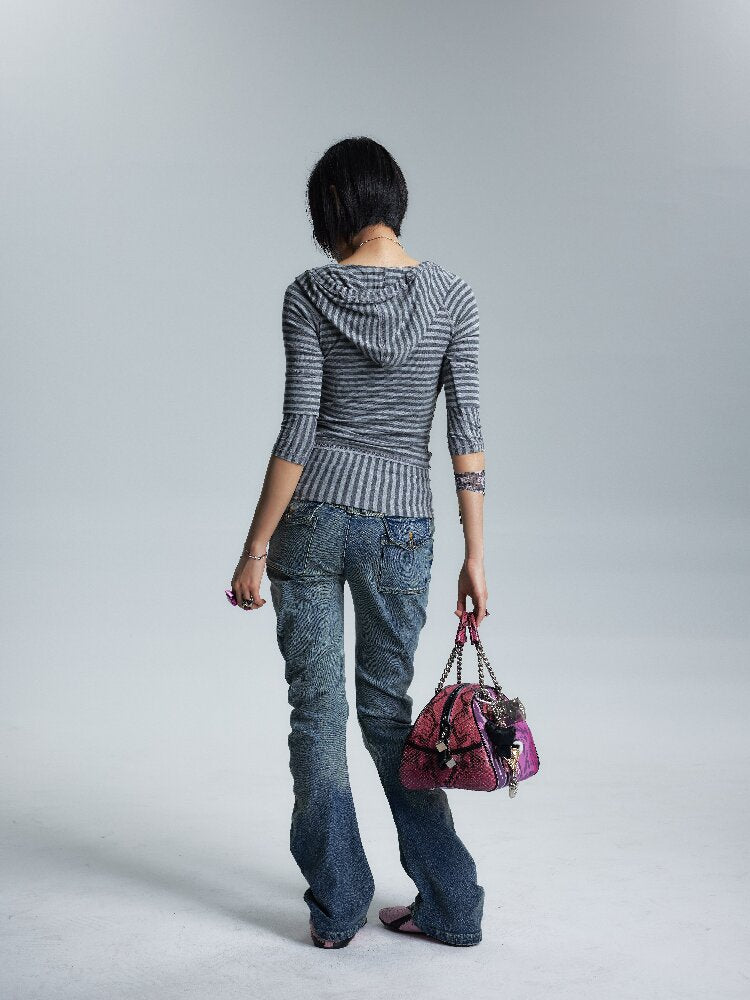 Asymmetrical Raw Edge Stripe T【s0000017008】
