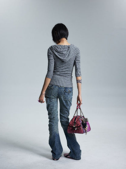 Asymmetrical Raw Edge Stripe T【s0000017008】