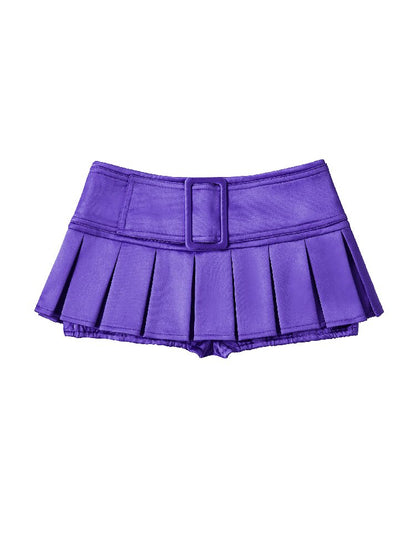 Satin Solid Pleated Mini Skirt【s0000018738】