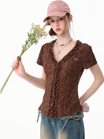 Polka Dot Lace Patchwork Tee【s0000017750】
