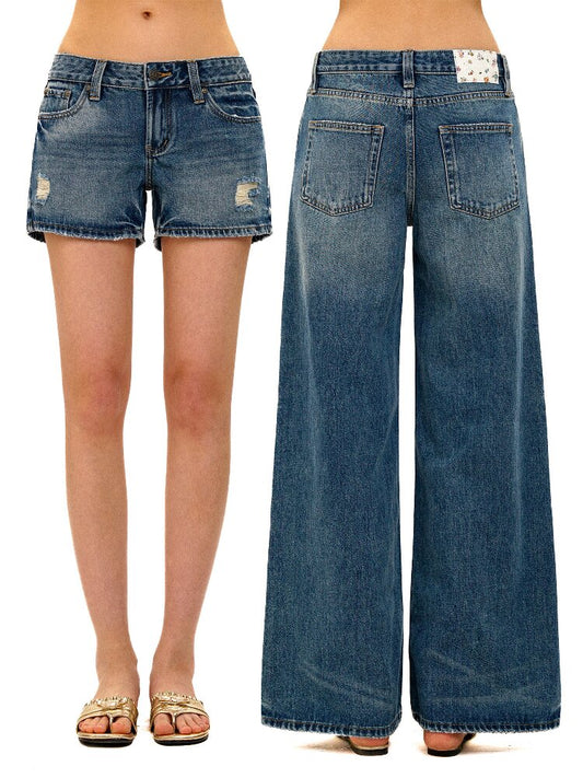 Floral Leather Straight Jeans【s0000017445】
