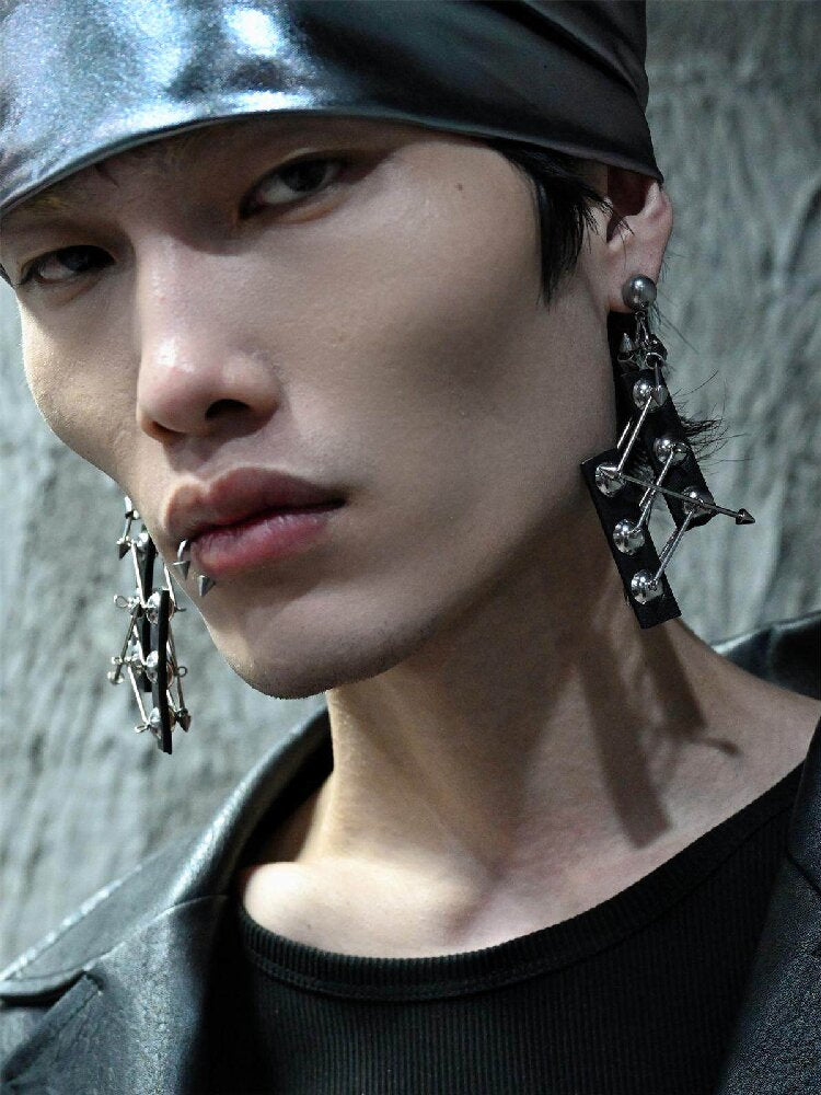 Heavy Pure Handmade Leather Punk Earrings【s0000018873】