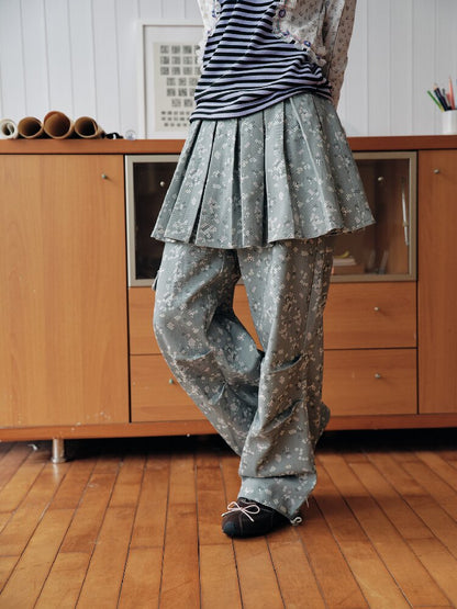 Gray Mosaic Detachable Skirt Jeans【s0000018707】