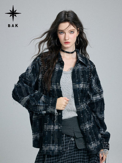 Plaid Strap Torn Long-Sleeved Shirt【s0000016258】
