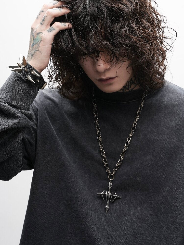 Castle Skull Heavy Retro Cross Necklace【s0000018994】