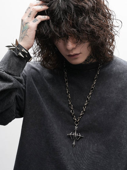 Castle Skull Heavy Retro Cross Necklace【s0000018994】