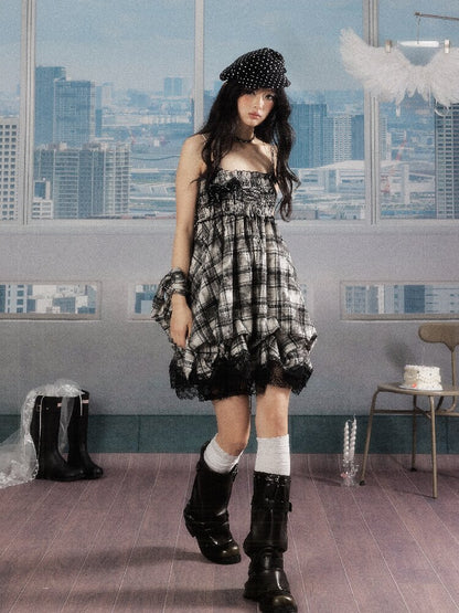 Lace Patchwork Plaid Sundress【s0000016277】
