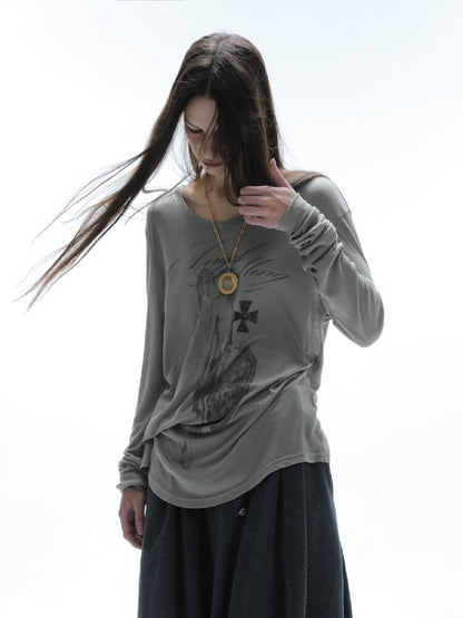 Knight Print Irregular T-Shirt【s0000016574】