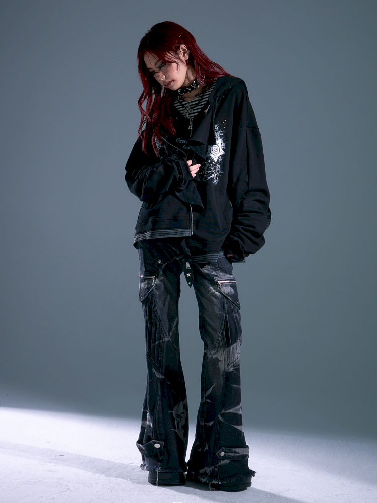 Ruffled Print Hoodie Cardigan【s0000013917】
