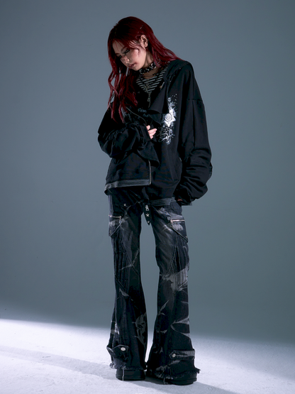 Ruffled Print Hoodie Cardigan【s0000013917】