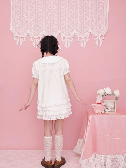 Doll collar puff sleeve lace shirt【s0000012852】