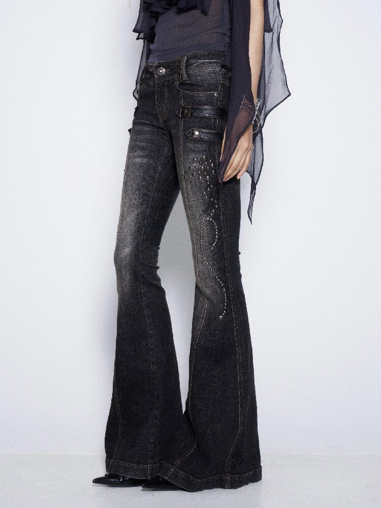Studded Low Rise Denim Trousers【s0000017012】