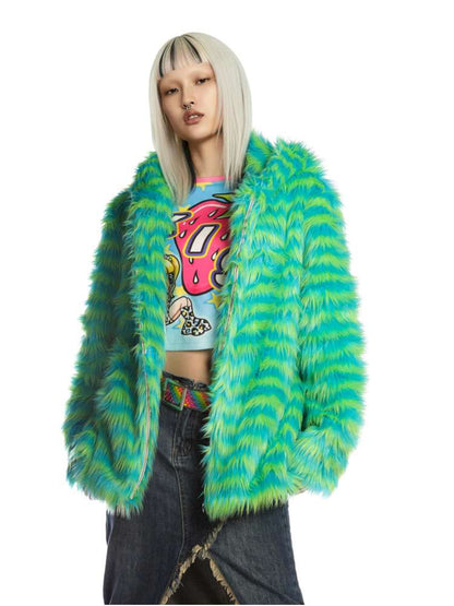 Y2K American Street Trendy White Fur Hooded Jacket【s0000014910】