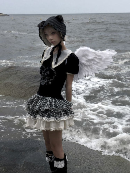 Plaid suit T-shirt/cake skirt【s0000012434】