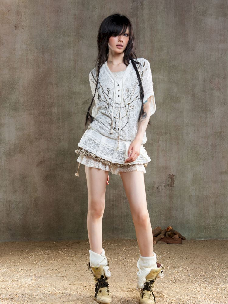 Loose Lace Blouse Dress【s0000012647】