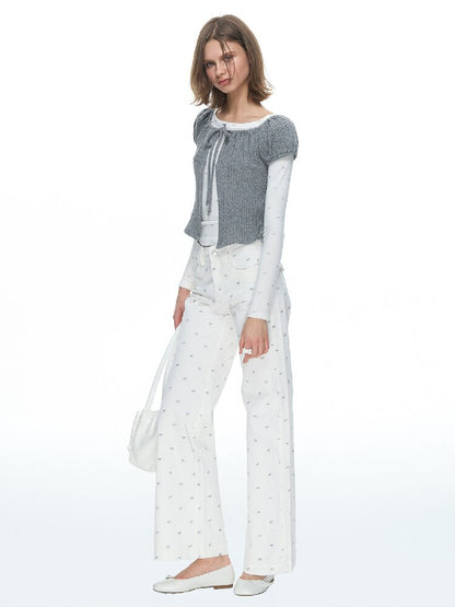 Twisted Cord Puff Sleeve Knit【s0000015883】
