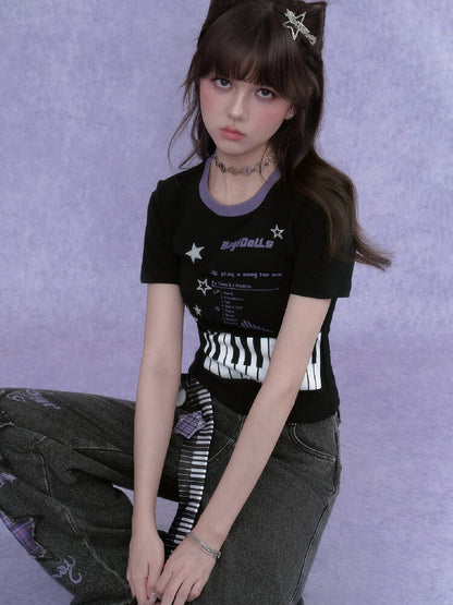 Piano Keys Music Print T-shirt【s0000017273】