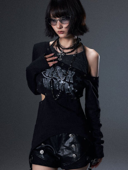 Punk Striped Halter Long-Sleeve T【s0000018003】