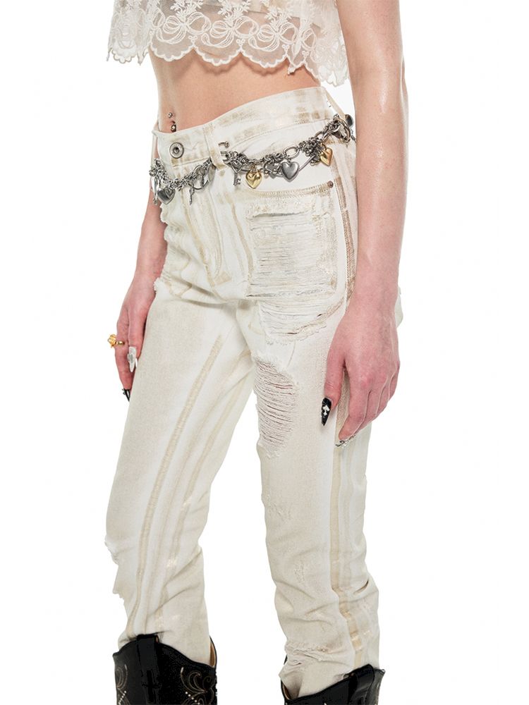 White hot gold hole Slim jeans【s0000009685】