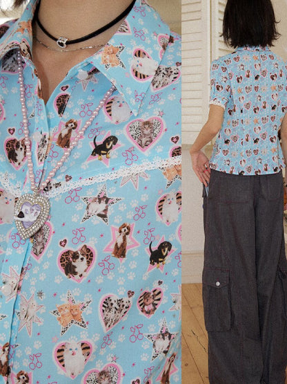 Lace Printed Short Sleeve Shirt【s0000016653】
