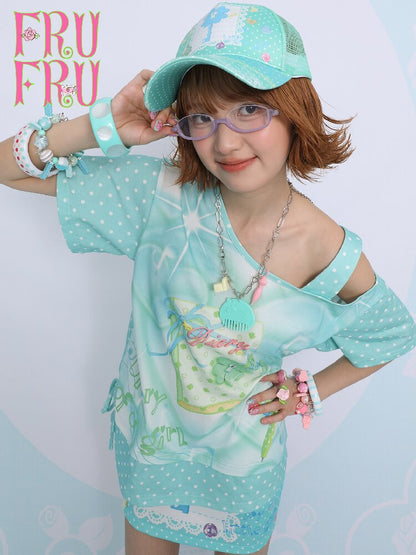 Lucky Clover Mint Shoulder T Shirt【s0000017454】