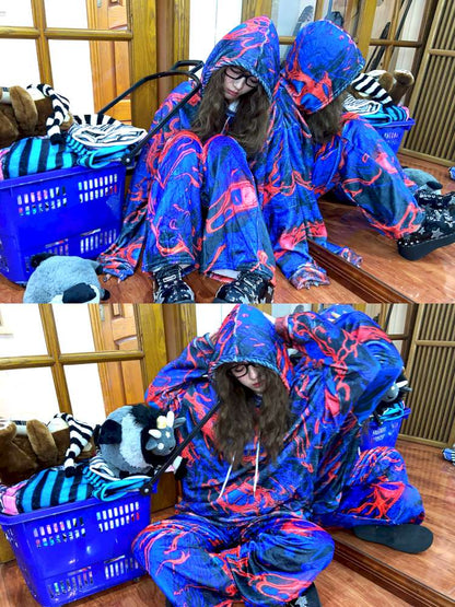 Blue Cell Plush Print Wide-Leg Pants【s0000014869】