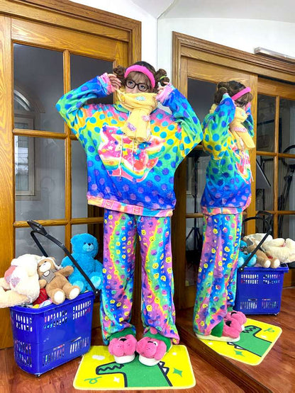 Y2K Cat Print Loose Fleece Trousers【s0000014637】