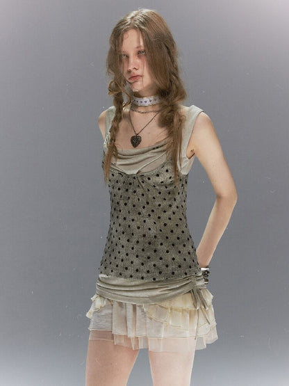 Vintage Flocked Mesh Tank Top【s0000017493】