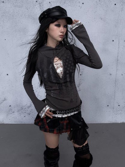 Lace Patchwork Hooded T-shirt【s0000015544】