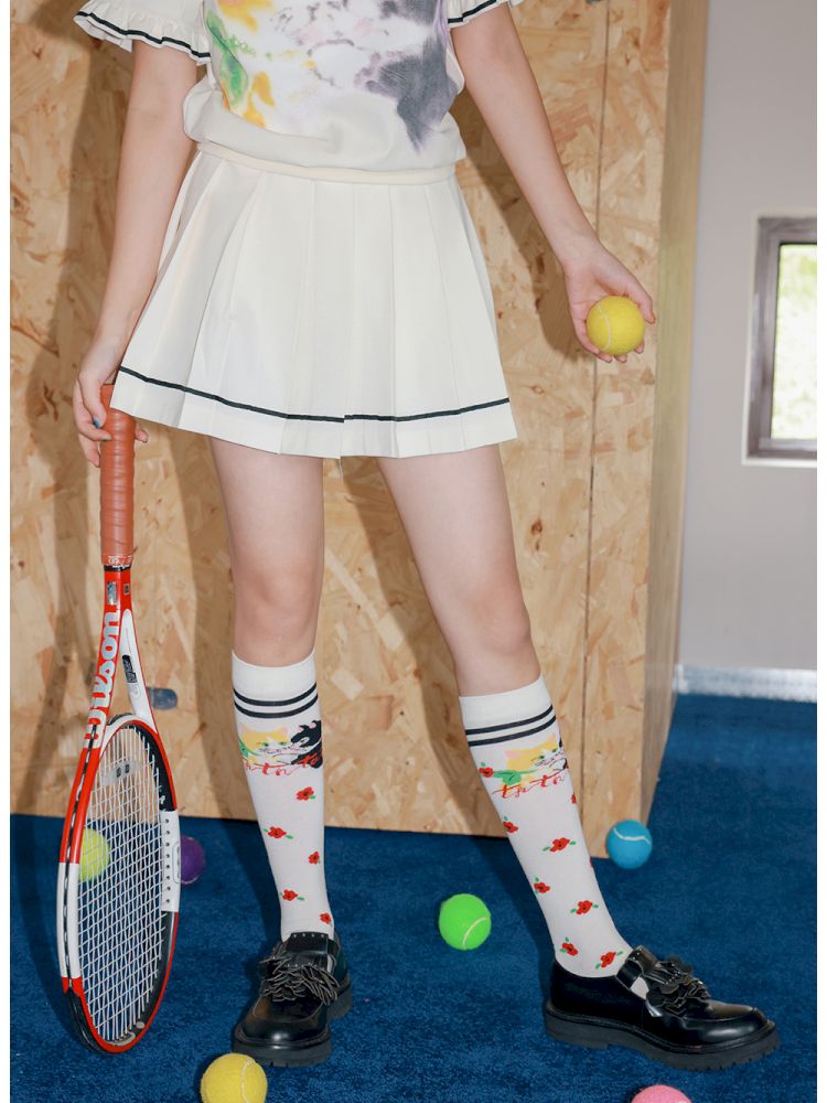 White kitten floral calf socks【s0000013343】