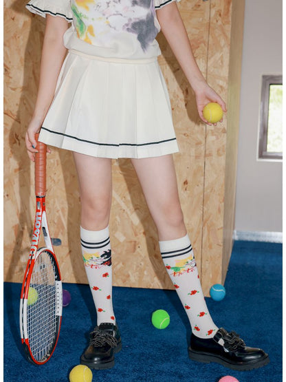 White kitten floral calf socks【s0000013343】