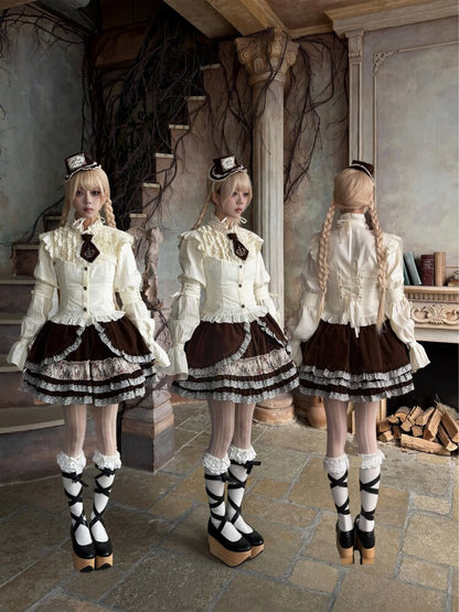 Lotus Sleeve Lace Beige Crop Top【s0000015614】