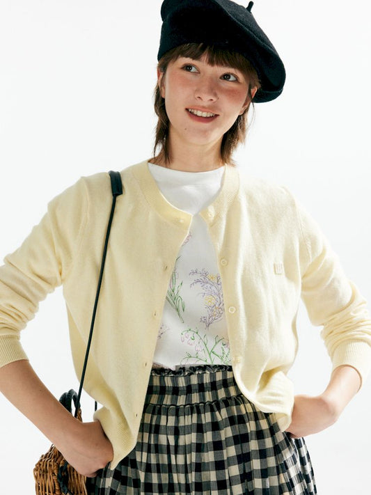 Letter Embroidery Crew Neck Cardigan【s0000007639】