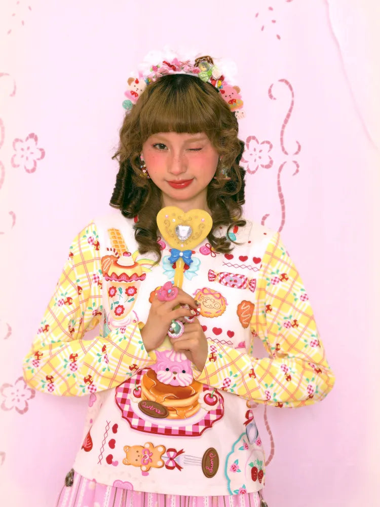 Sweet Print Yellow Checkered Contrast Base Layer【s0000014159】