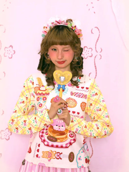 Sweet Print Yellow Checkered Contrast Base Layer【s0000014159】