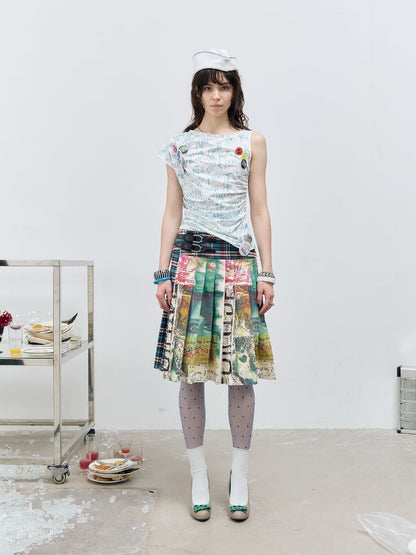 Letter Printed Pleated T-Shirt【s0000012415】