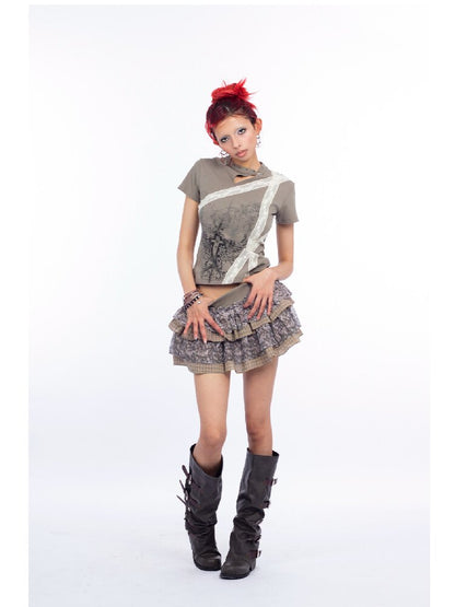 Graffiti Lace Checkered Skirt【s0000018065】
