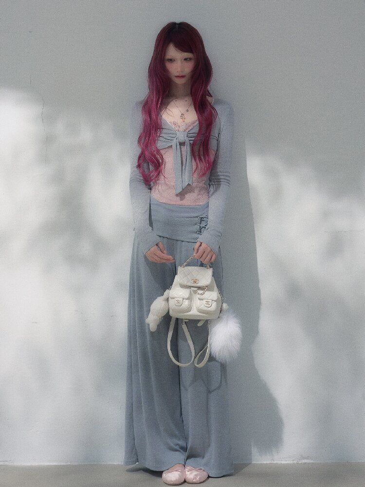 Gray Pink Patchwork Bow Strap Set【s0000019257】