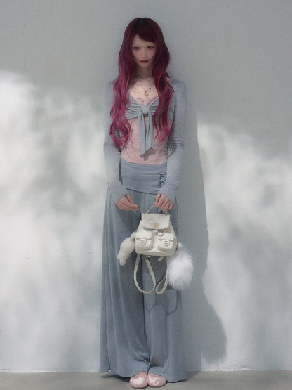 Gray Pink Patchwork Bow Strap Set【s0000019257】