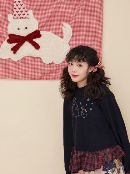 Embroidery Childish Navy Knit Sweater【s0000011198】