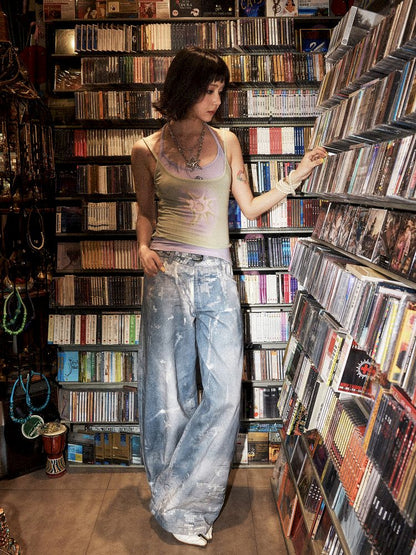 Printed wide leg jeans【s0000012285】