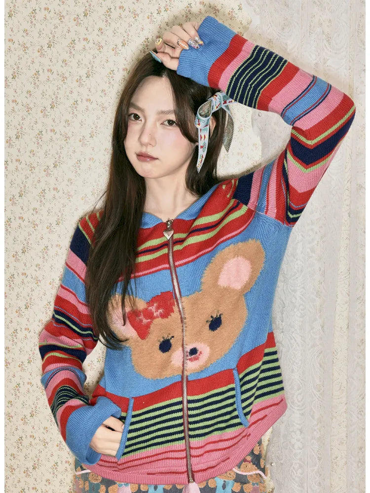 Bear Knit Long-Sleeve Hooded Cardigan【s0000014139】