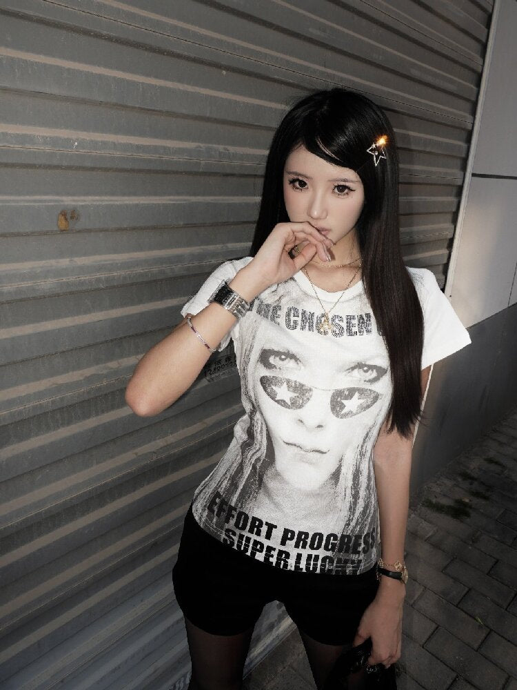 Portrait Diamond Print Raglan Tee【s0000018216】