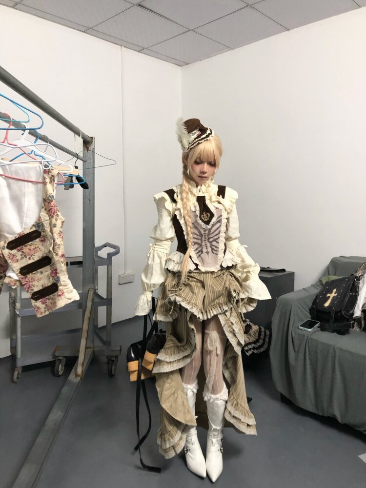 Stripe Lace Drawstring Cake Skirt【s0000015618】